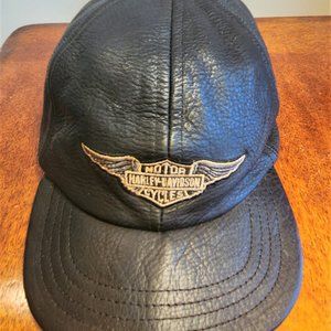 RARE Vintage Harley Davidson Leather Black Hat Cap Made in USA one size